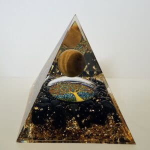 Orgonite 60mm – Œil de Tigre & Obsidienne Noire – Arbre de Vie – Qualité A