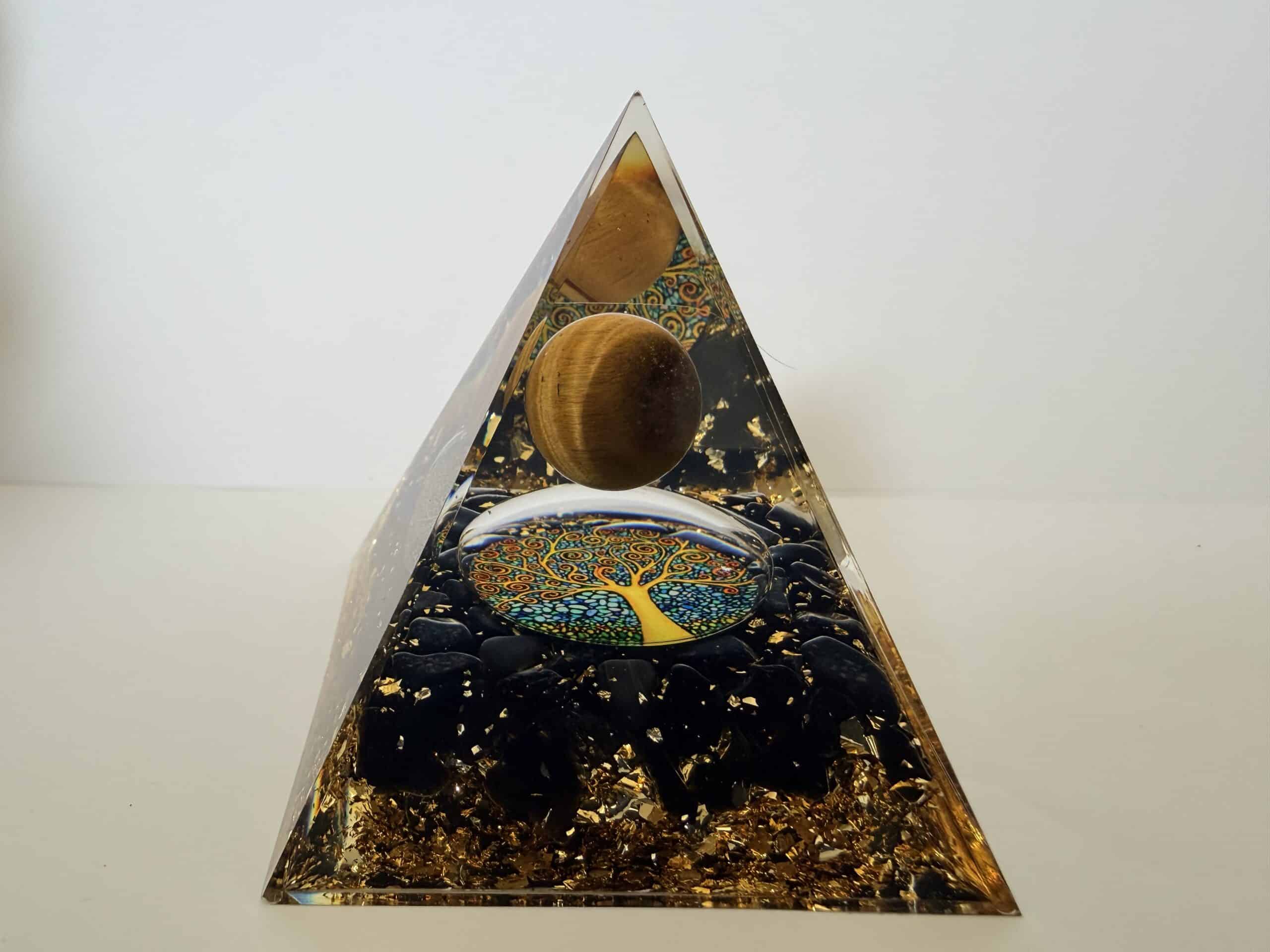 Orgonite 60mm – Œil de Tigre & Obsidienne Noire – Arbre de Vie – Qualité A
